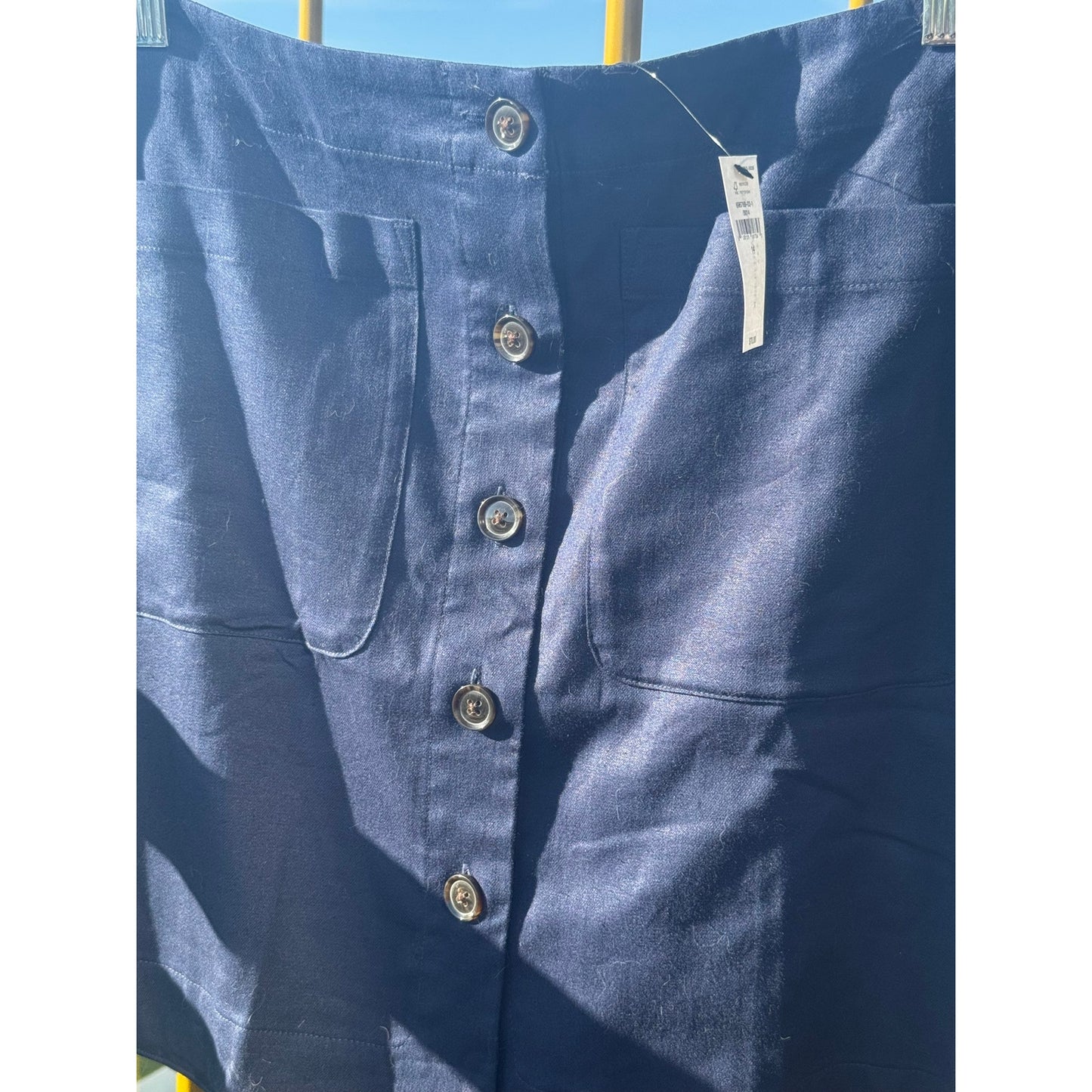 Banana Republic Linen Blend Navy Button Front Mini Skirt NEW Size 14