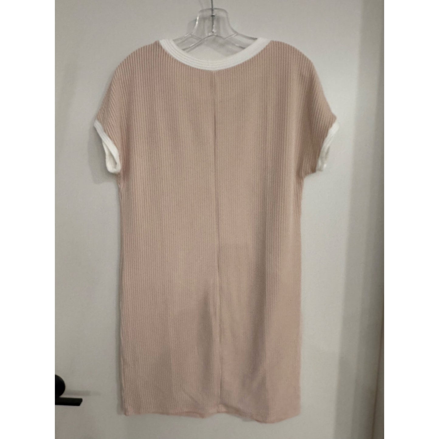 Neutral Ribbed T-Shirt Dress | Contrast Trim | Size Small
