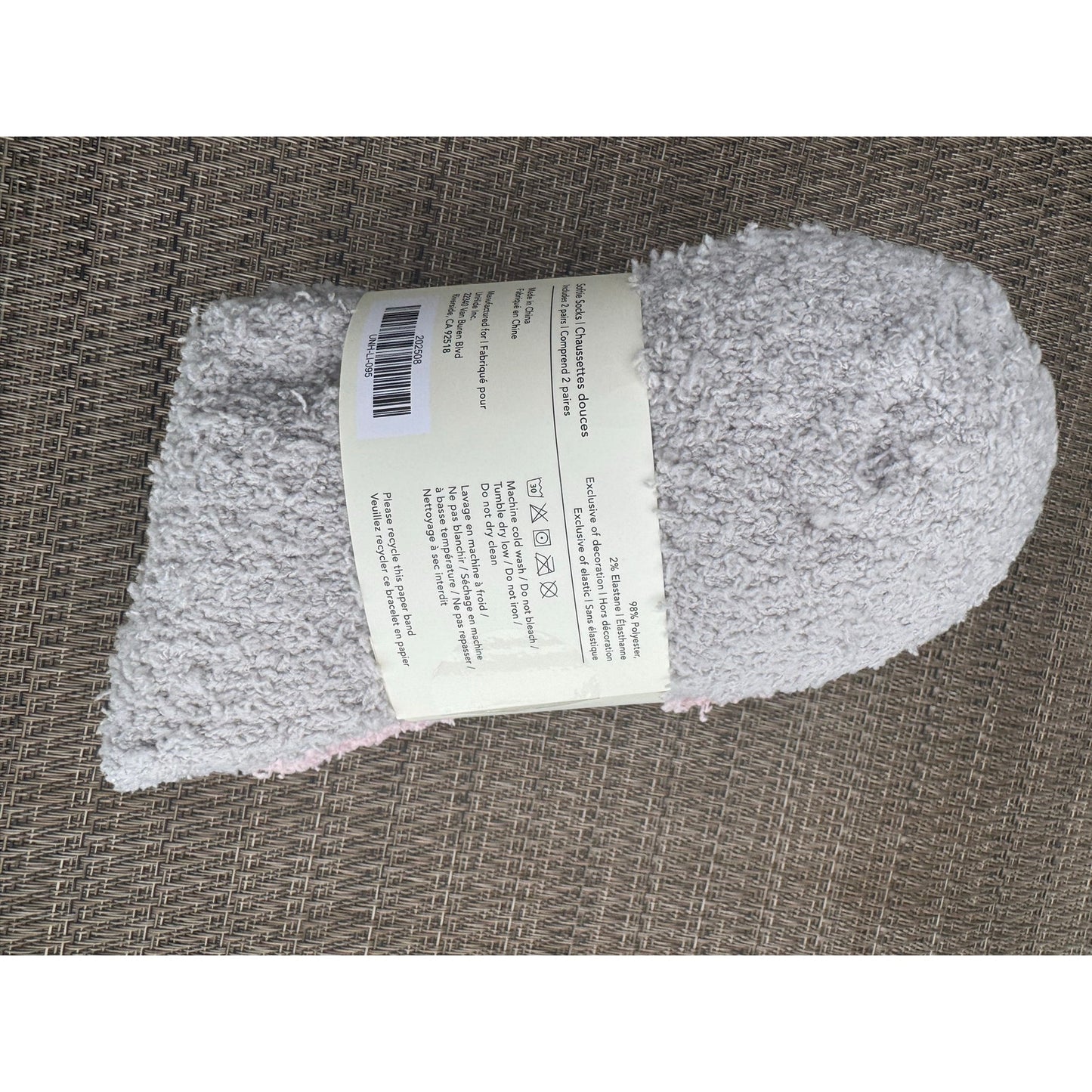 UnHide Softie Socks 2 Pack Pink and Grey Plush Lounge Socks NEW