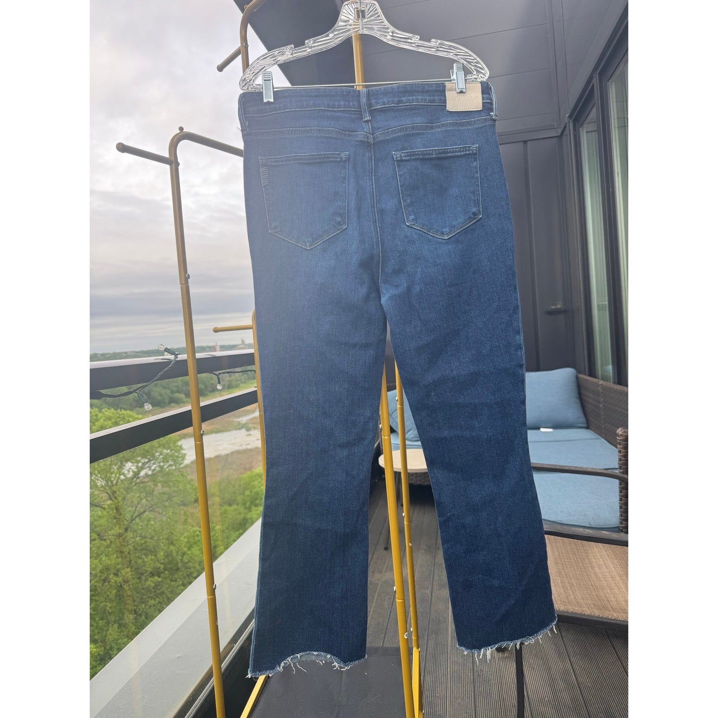 PAIGE Claudine High Rise Ankle Flare Jeans Raw Hem Size 32