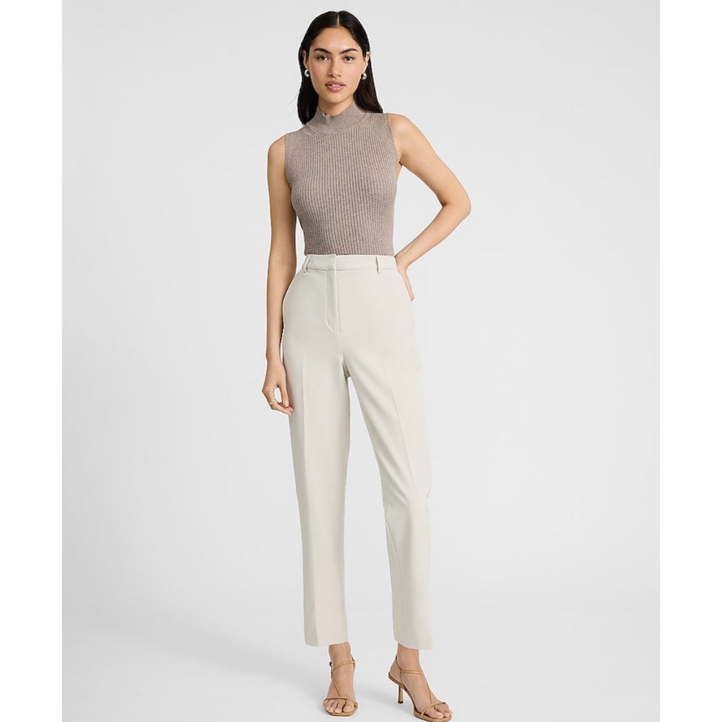 Express Editor Super High Waist Ankle Pant – Warm Ivory NWT