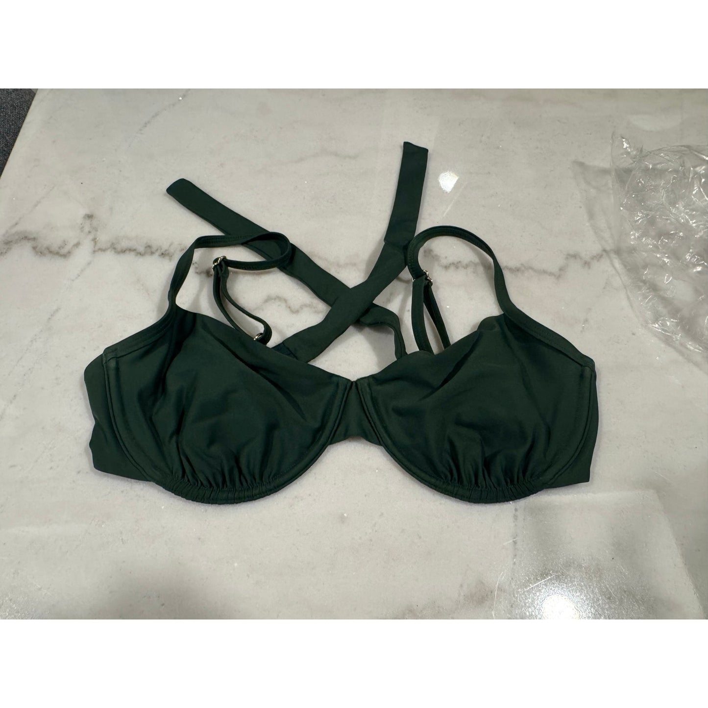 Quince Italian Demi Bikini Top Green Large NEW Underwire Swim Top