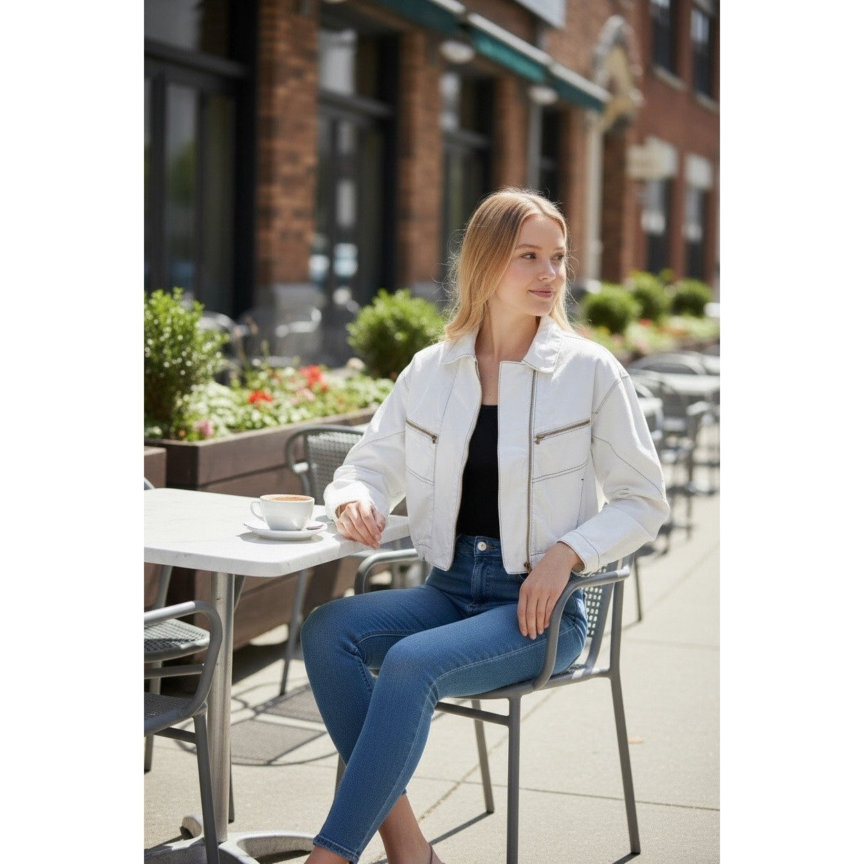 We The Free Pilcro Cropped Bomber Jacket White Asymmetrical Zip Medium NEW