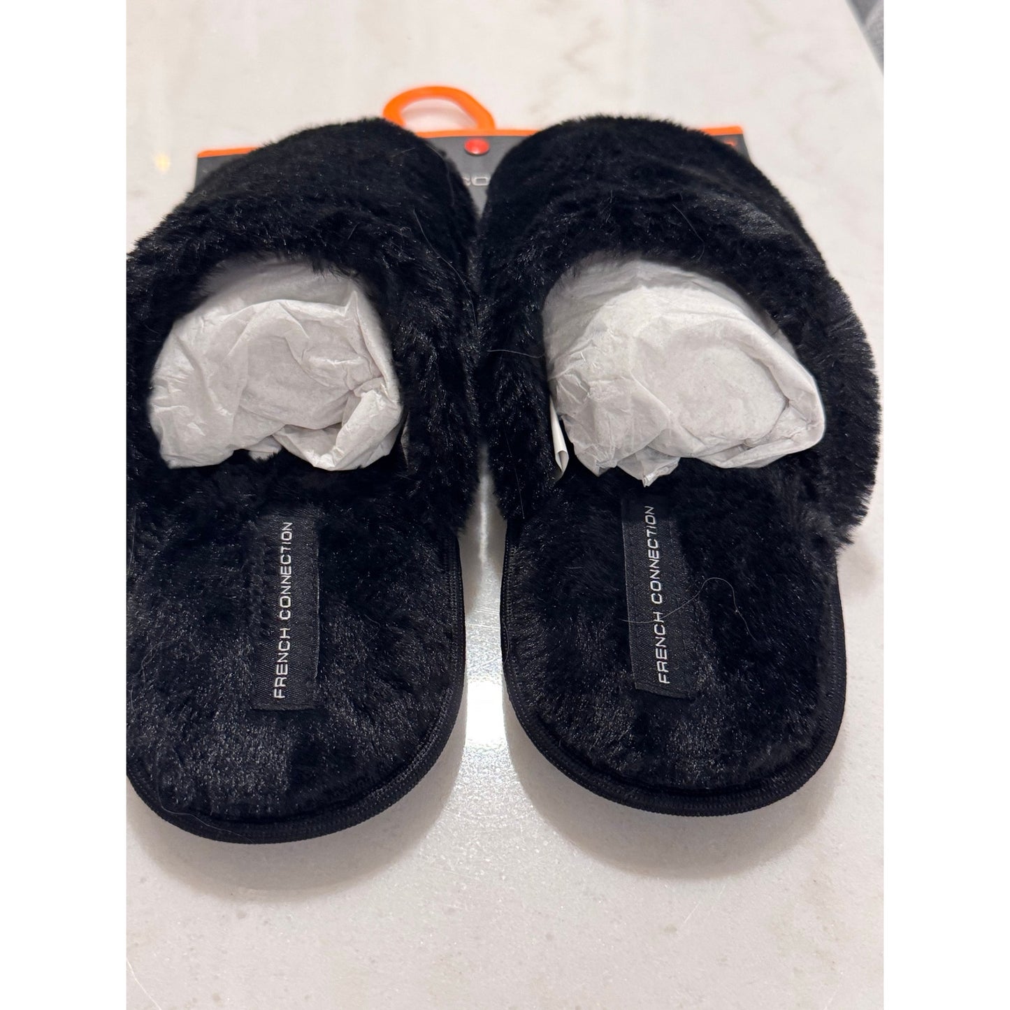 French Connection Women’s Mila Plush Slippers – Black | Size S (5-6) | NEW