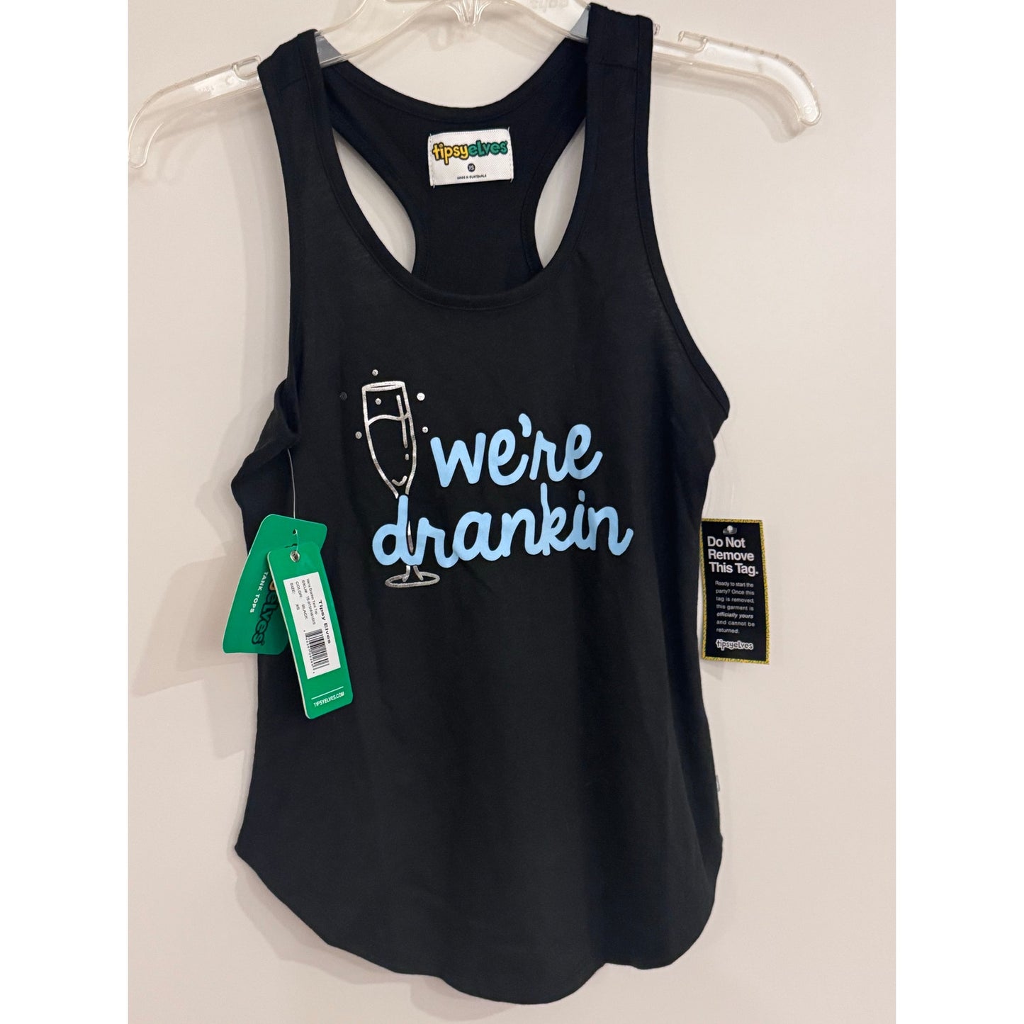 Tipsy Elves “We’re Drankin” Tank Top NEW XS Black Racerback Graphic Tee