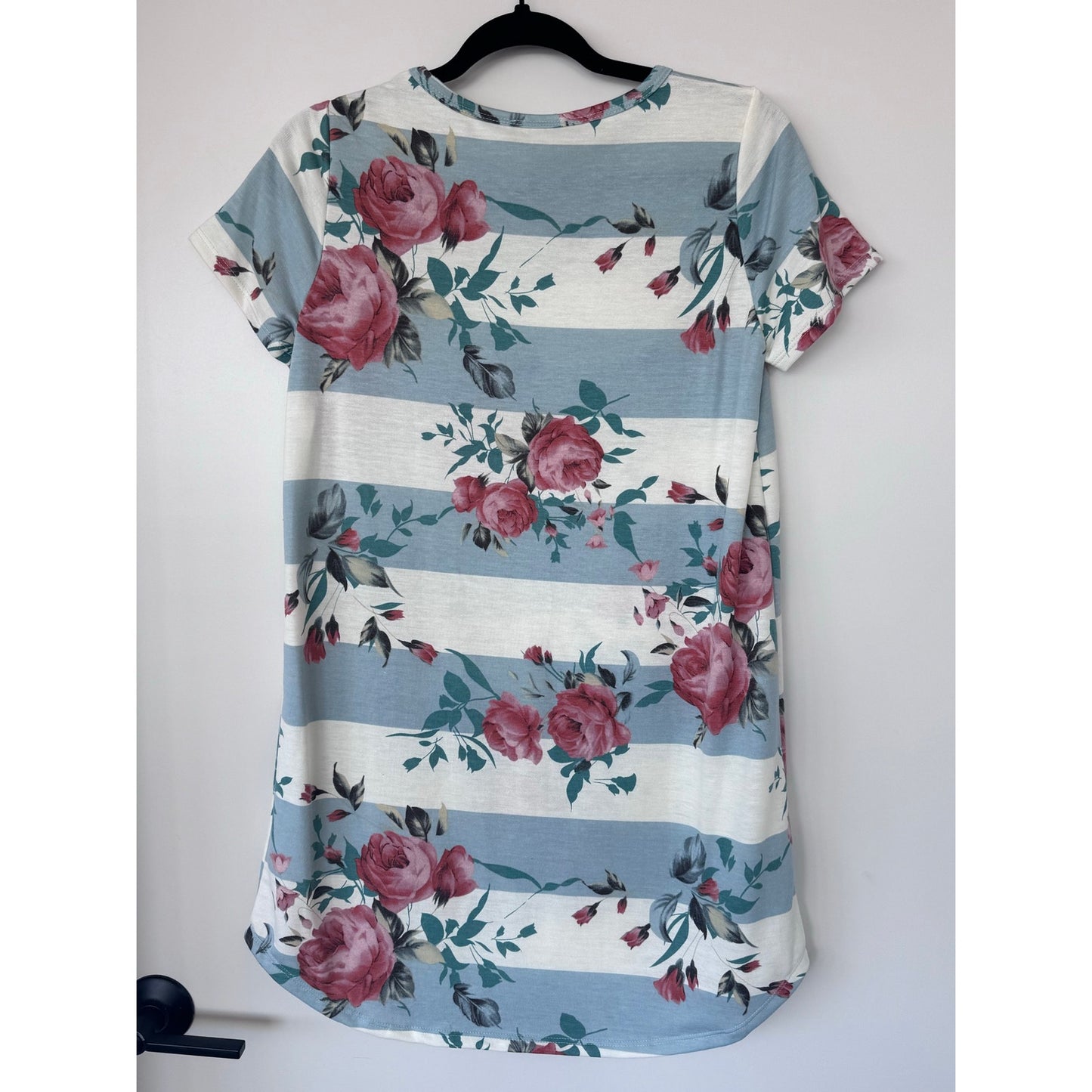 Viamor Floral Stripe Dress Small Blue Pink A-Line Casual NEW Boutique