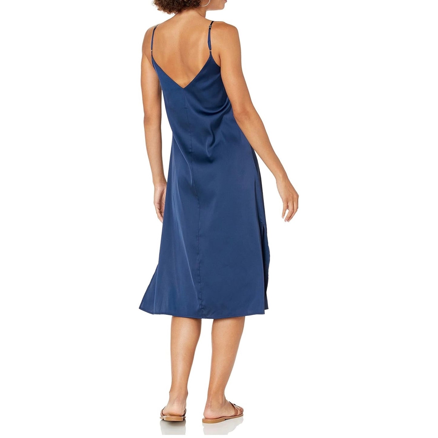 The Drop Ana Silky V-Neck Midi Slip Dress Navy XXL NEW