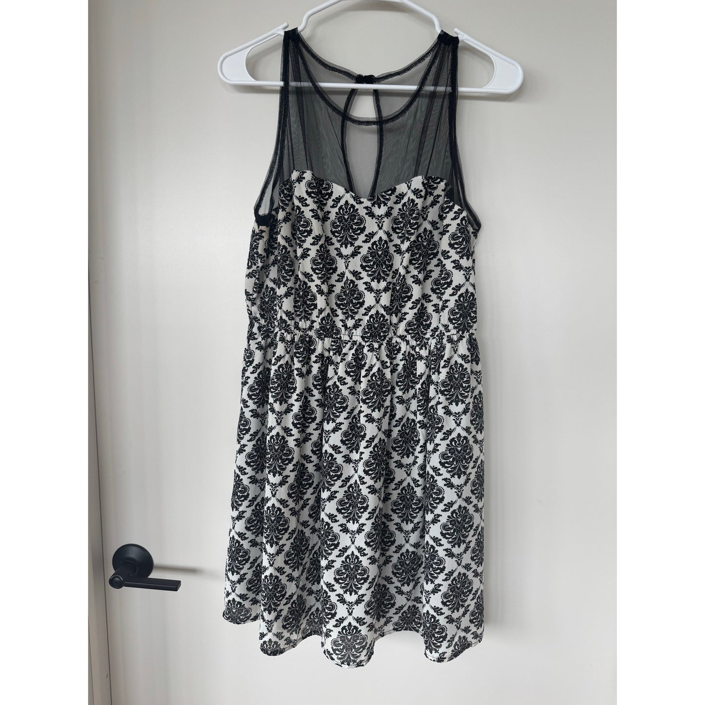 Aryeh Black & White Damask Dress w/ Mesh Detail – Size XL (Runs Small)