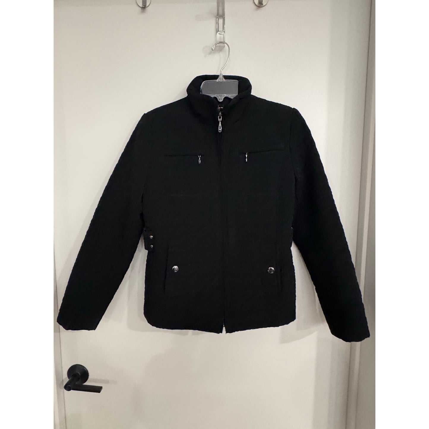 Gallery Petite Black Quilted Jacket Small Zip Front Structured Workwear Coat