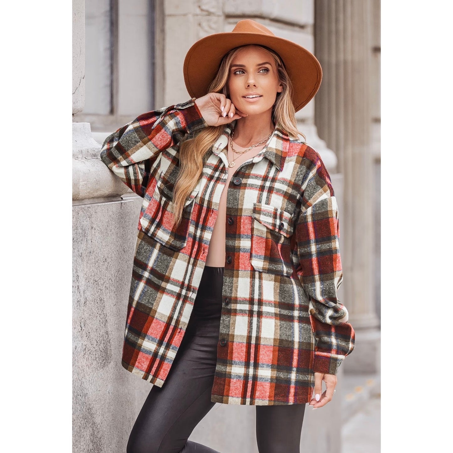 Cupshe Plaid Oversized Shacket Jacket NEW Button Front Pocket Shirt Jacket Large