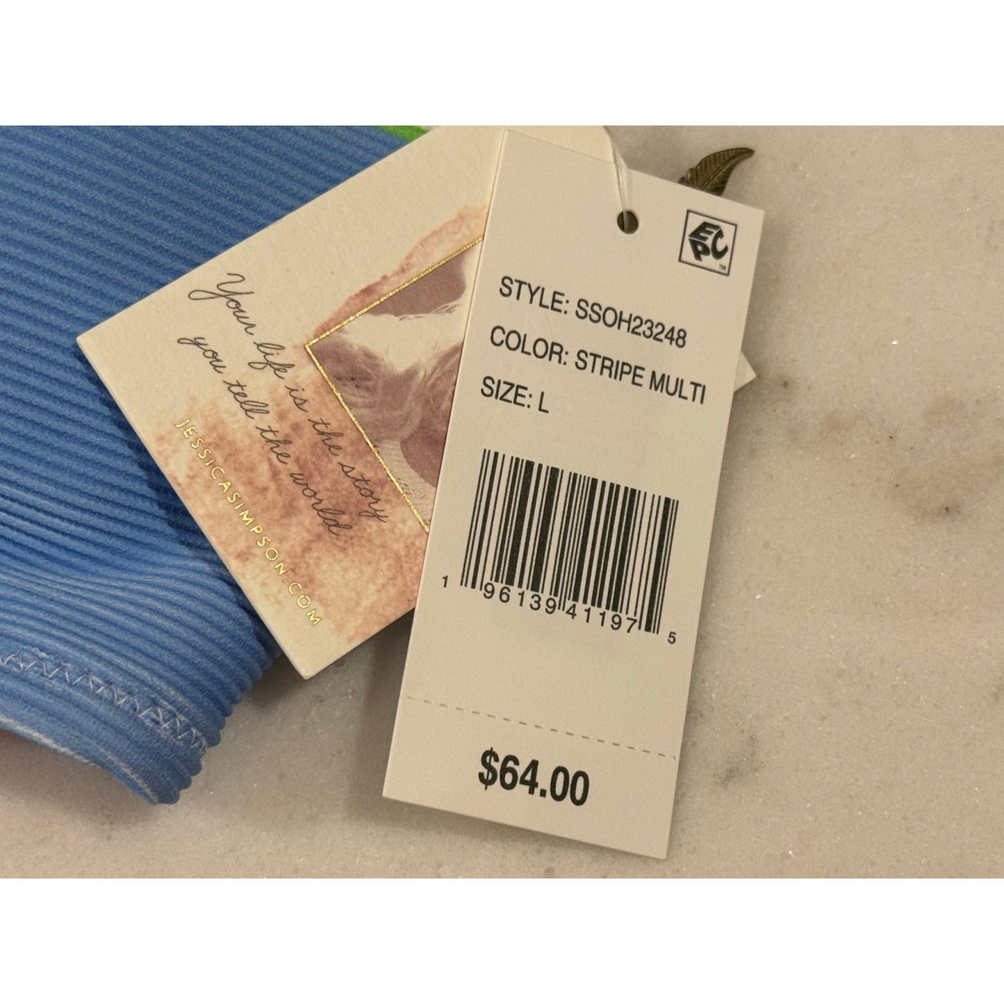 Jessica Simpson Ribbed Stripe Bikini Top – NWT Size Large