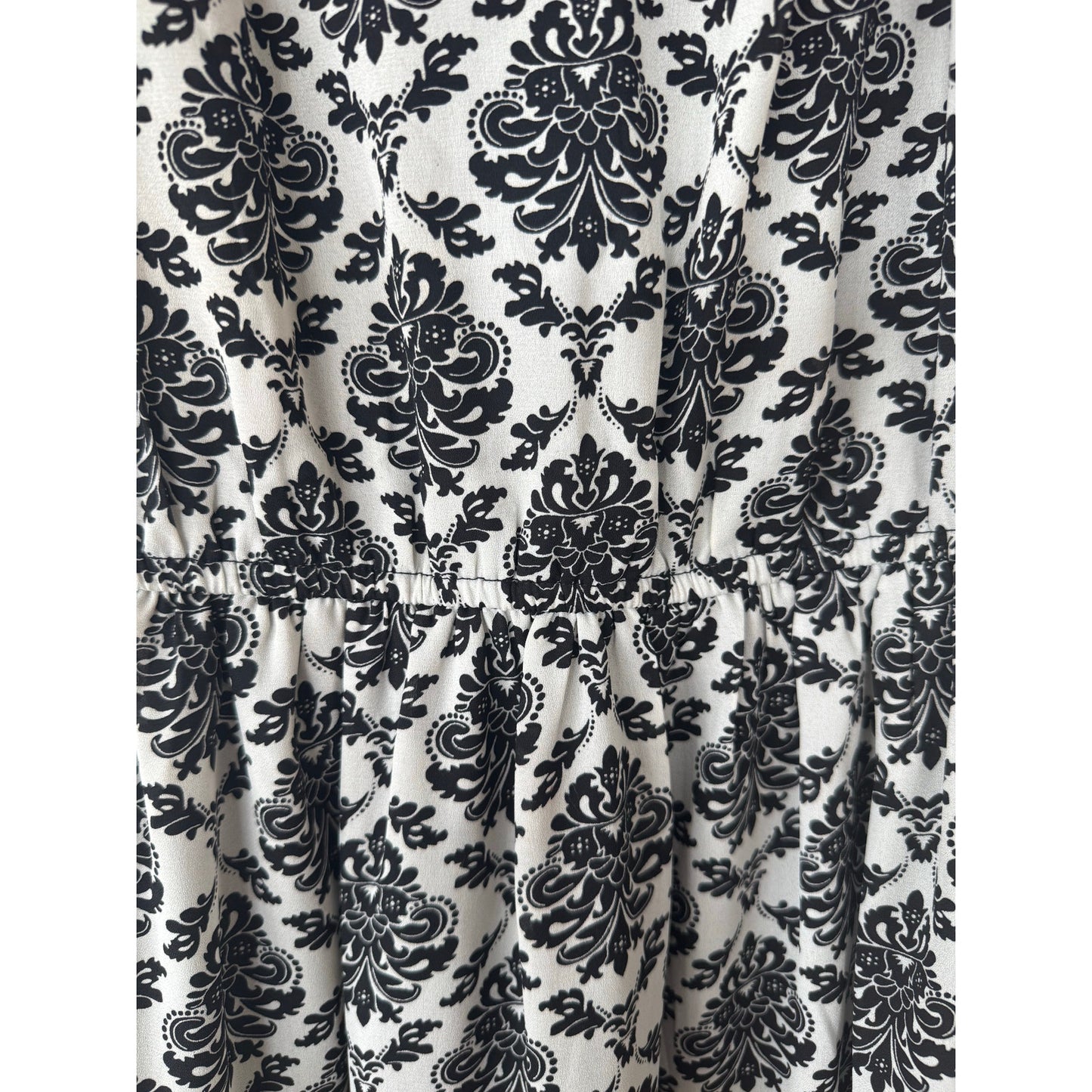 Aryeh Black & White Damask Dress w/ Mesh Detail – Size XL (Runs Small)