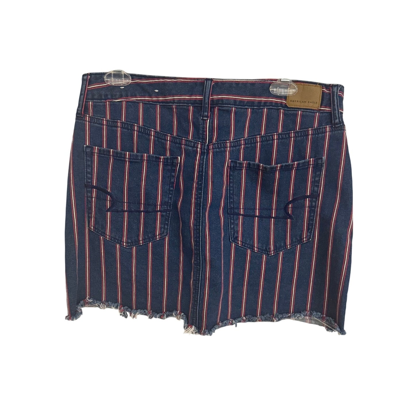 American Eagle High-Rise Striped Mini Skirt – Size 12, Super Stretch, Frayed Hem