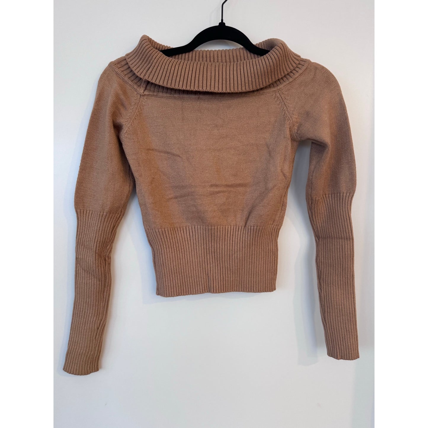 Cupshe Camel Off Shoulder Sweater Ribbed Knit Crop Top Size Medium NWT