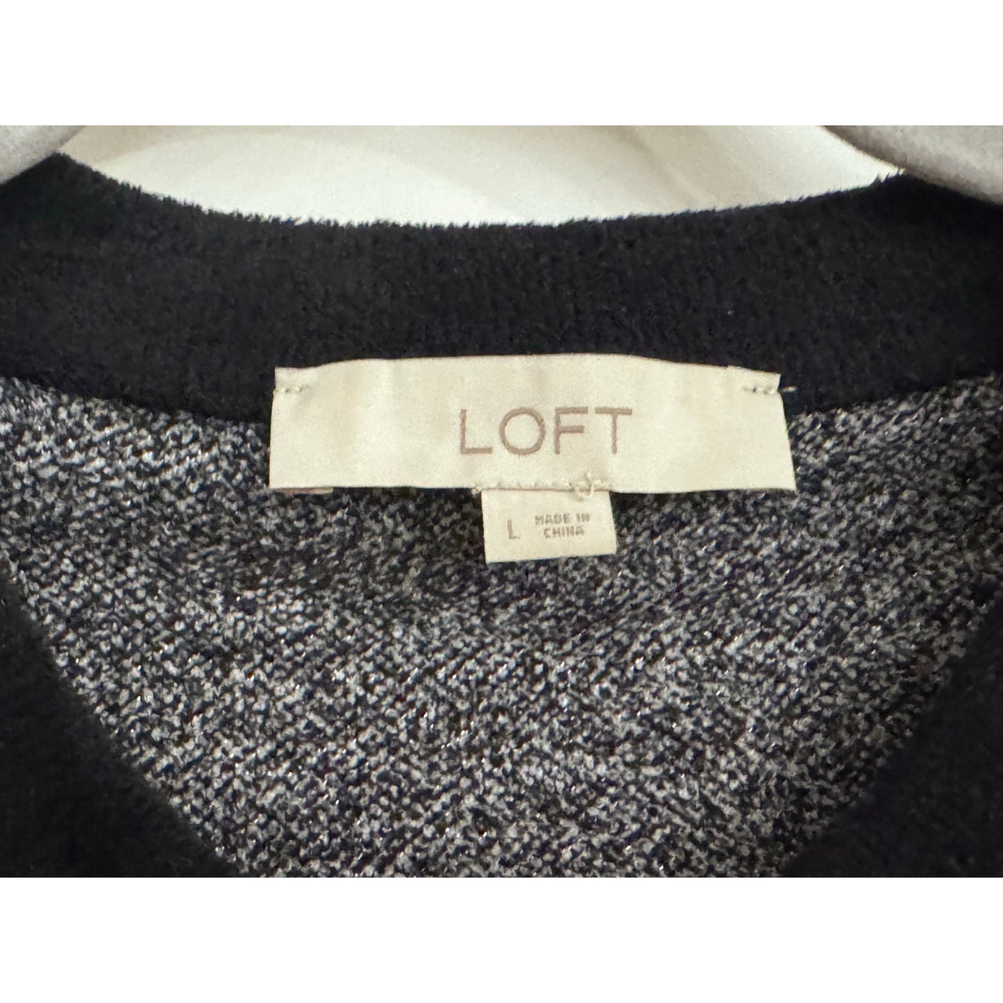 LOFT Shimmer Houndstooth Sweater Jacket Cardigan Black White Large