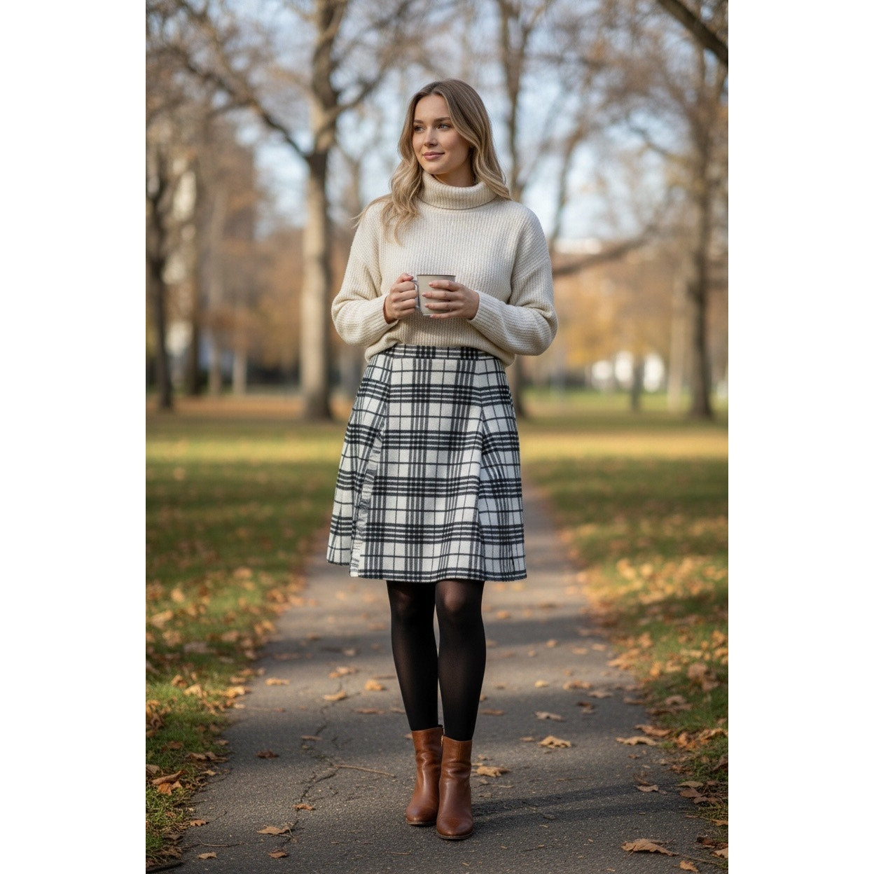LOFT Black White Plaid Mini Skirt Wool Blend Satin Lined Size 16