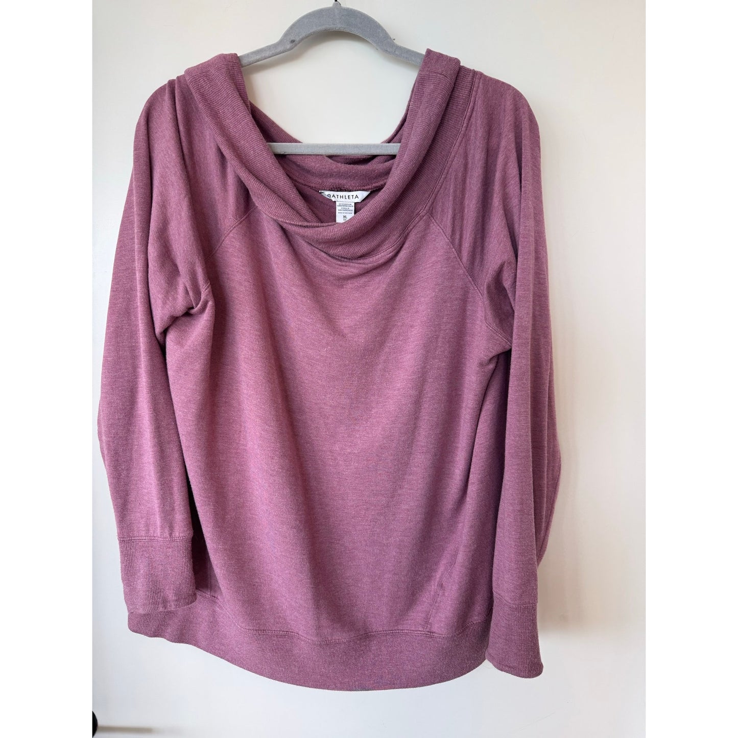 Athleta XL Oversized Cowl Neck Pullover Sweatshirt Mauve Thumbholes