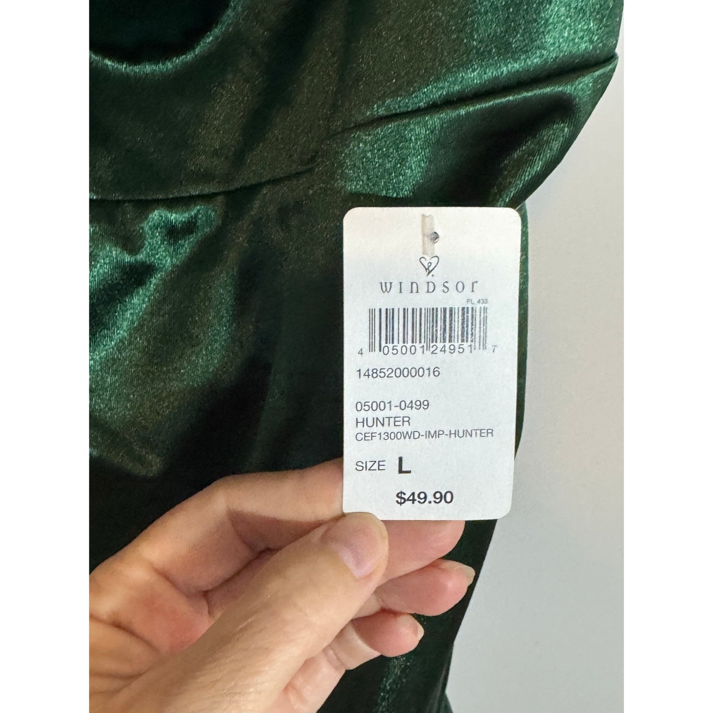 Windsor Hunter Green Satin Bodycon Dress – Size Large NWT