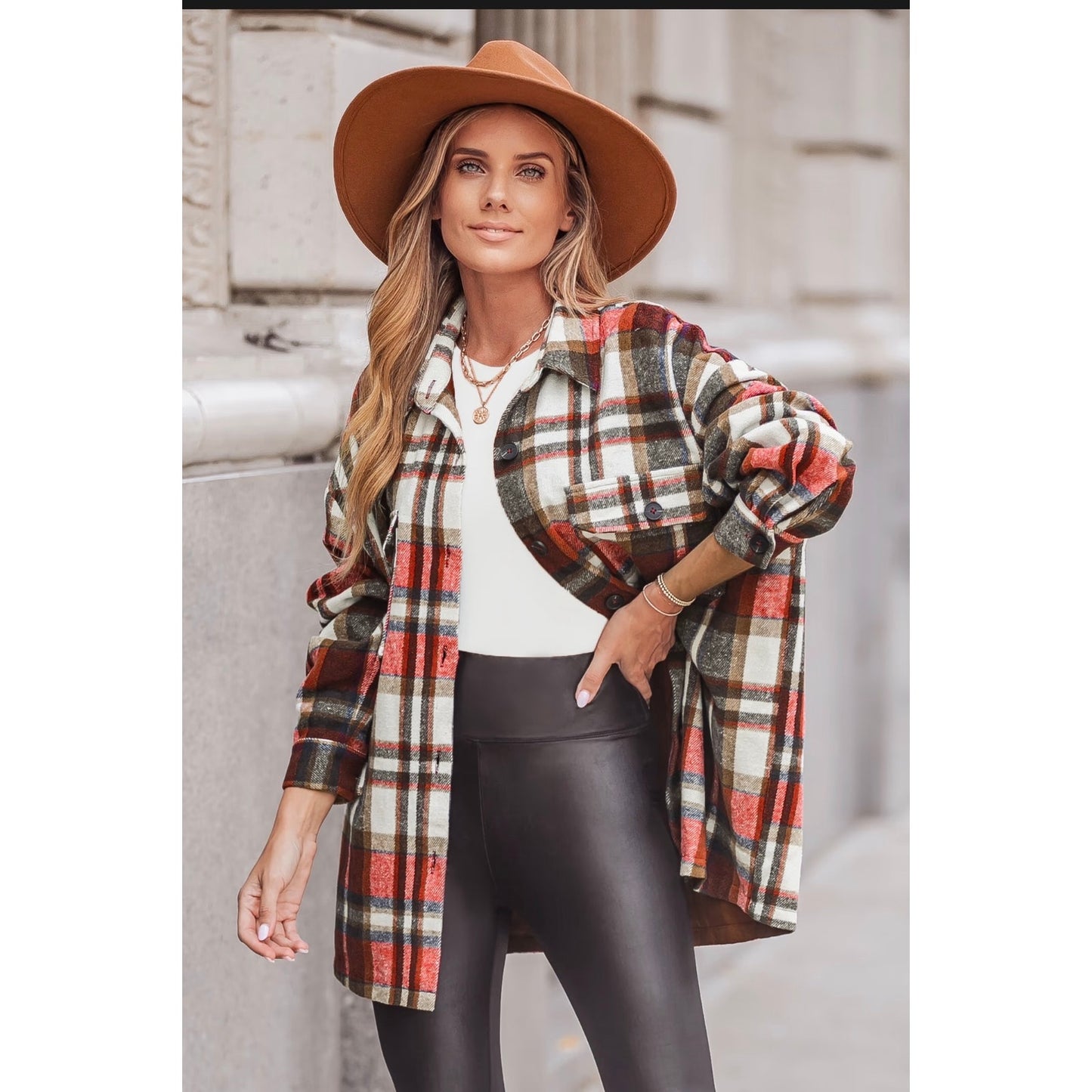 Cupshe Plaid Oversized Shacket Jacket NEW Button Front Pocket Shirt Jacket Large
