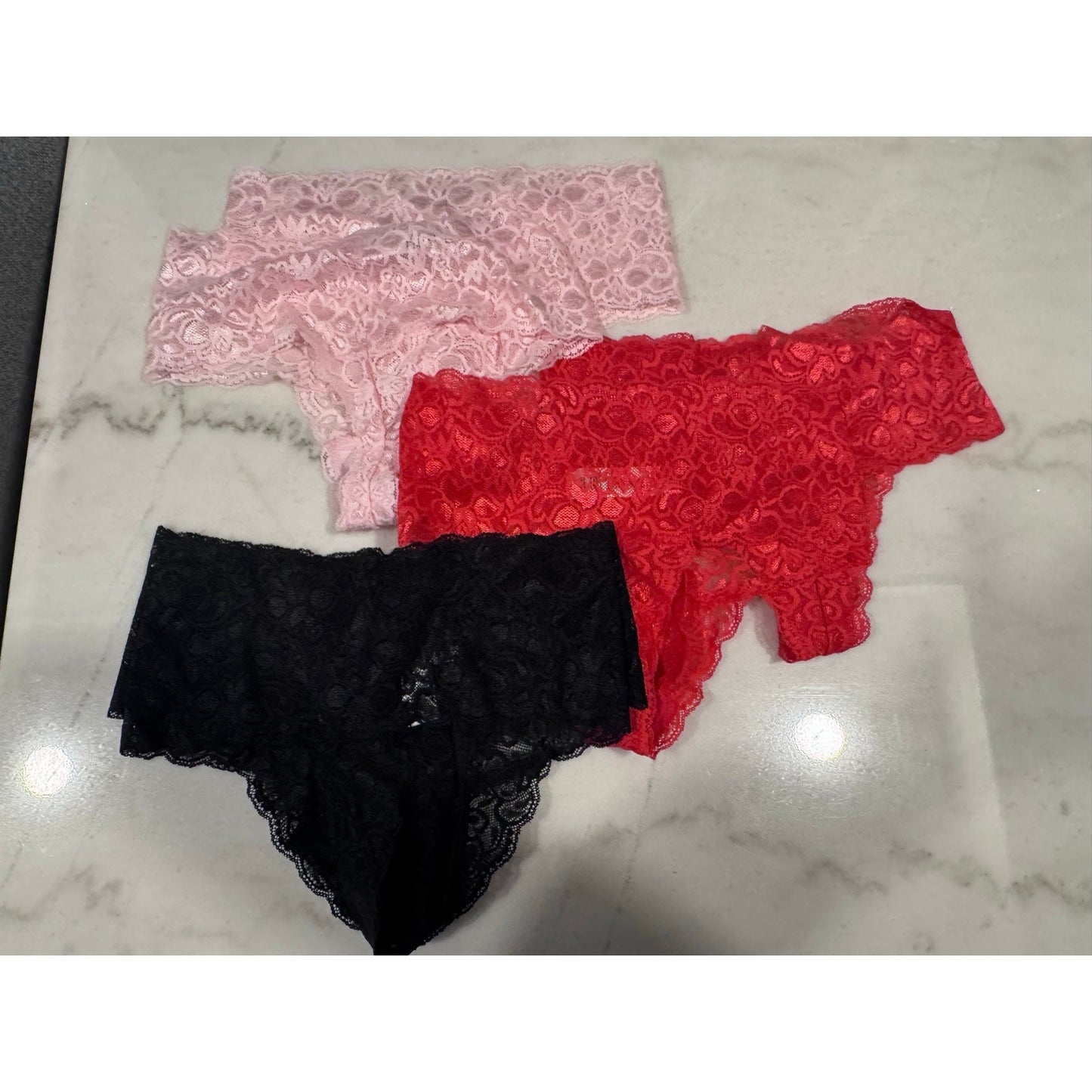 Quince Stretch Lace Thong Underwear 6-Pack Medium Black Pink Ruby NEW
