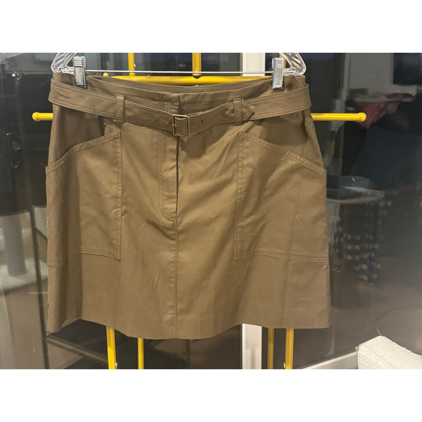 Banana Republic Belted Painter Skirt Size 14 Olive Green Utility Mini Cotton Lyocell