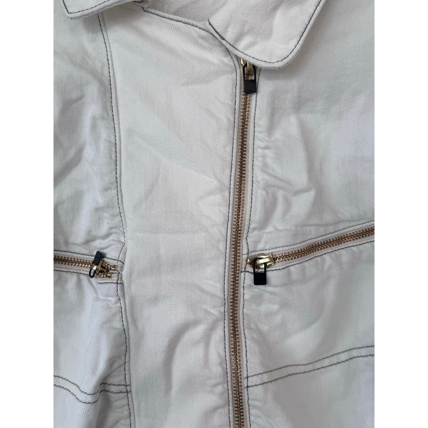 We The Free Pilcro Cropped Bomber Jacket White Asymmetrical Zip Medium NWOT