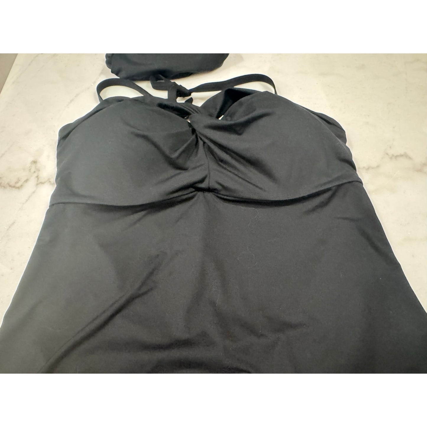 Athleta Black Tankini + Swim Skirt Set | Bra Sized 38D DD Halter Swimwear XL