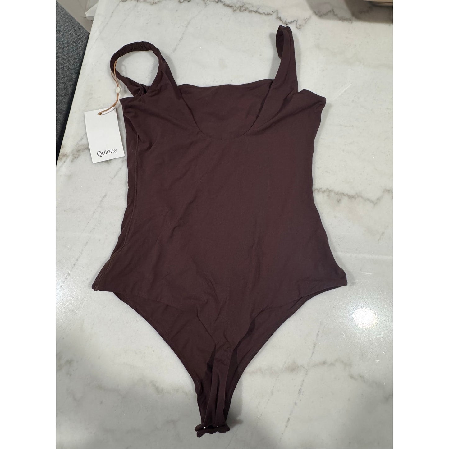 Quince Second Skin Square Neck Tank Bodysuit Brown Medium NEW