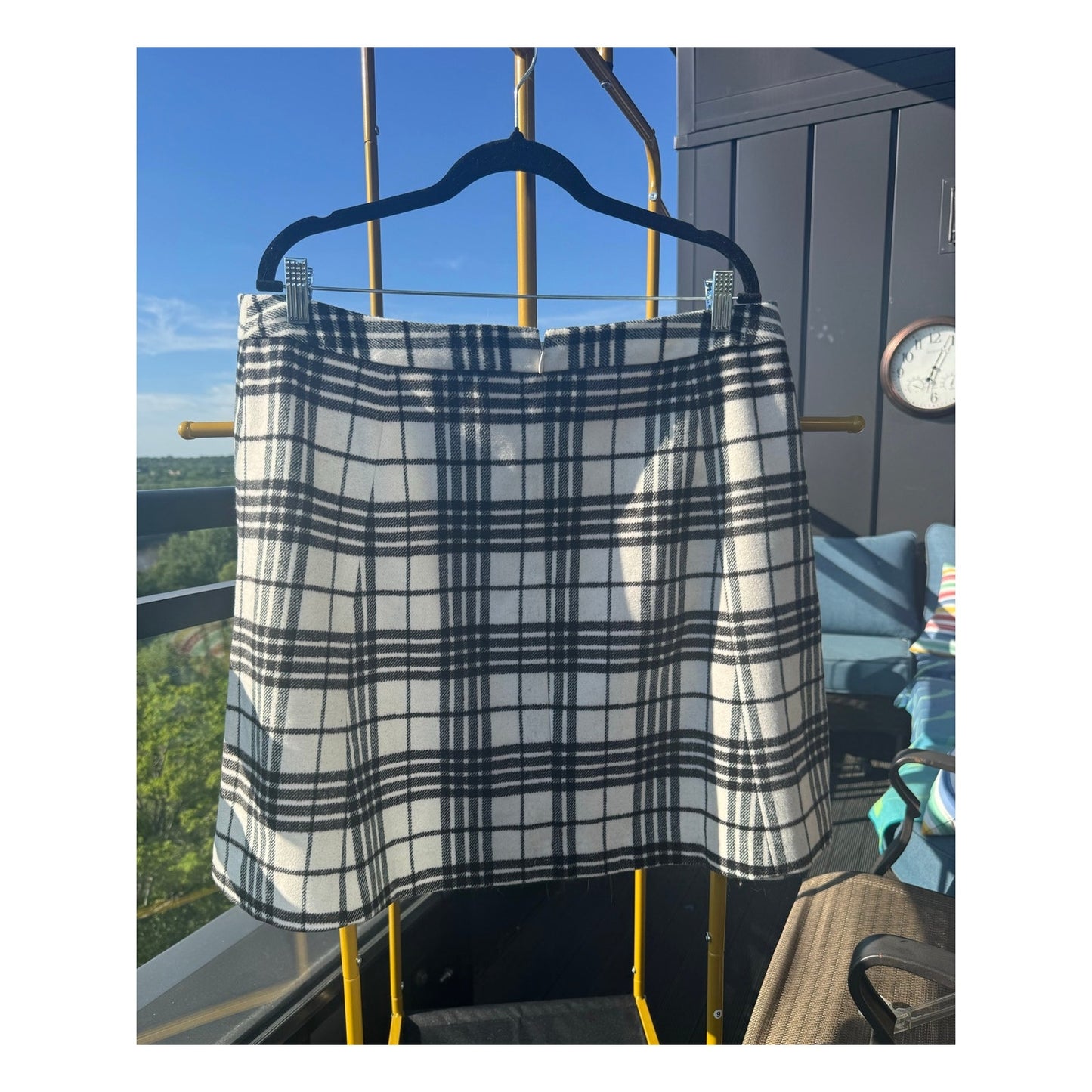 LOFT Black White Plaid Mini Skirt Wool Blend Satin Lined Size 16