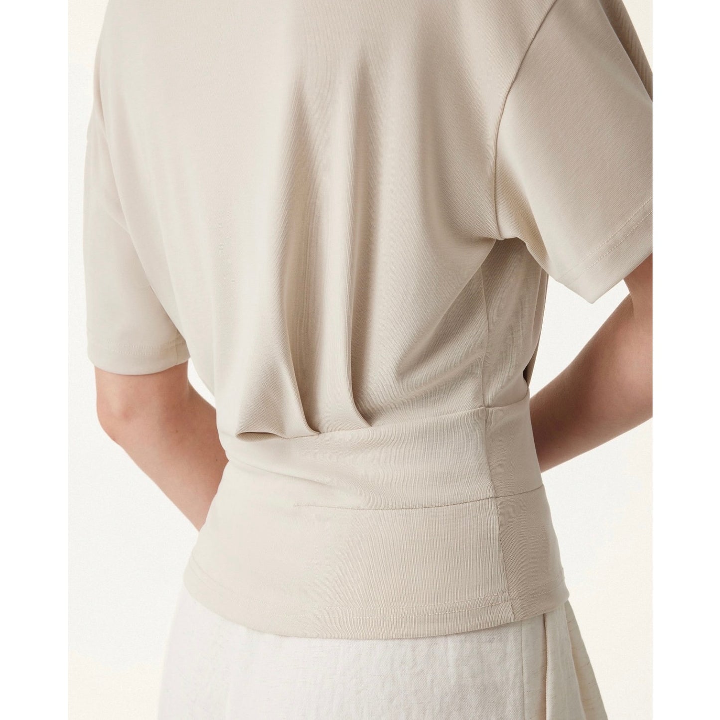 OGL Move NEW Ivory Crewneck Tucked Waist Tee Minimalist Top | Large