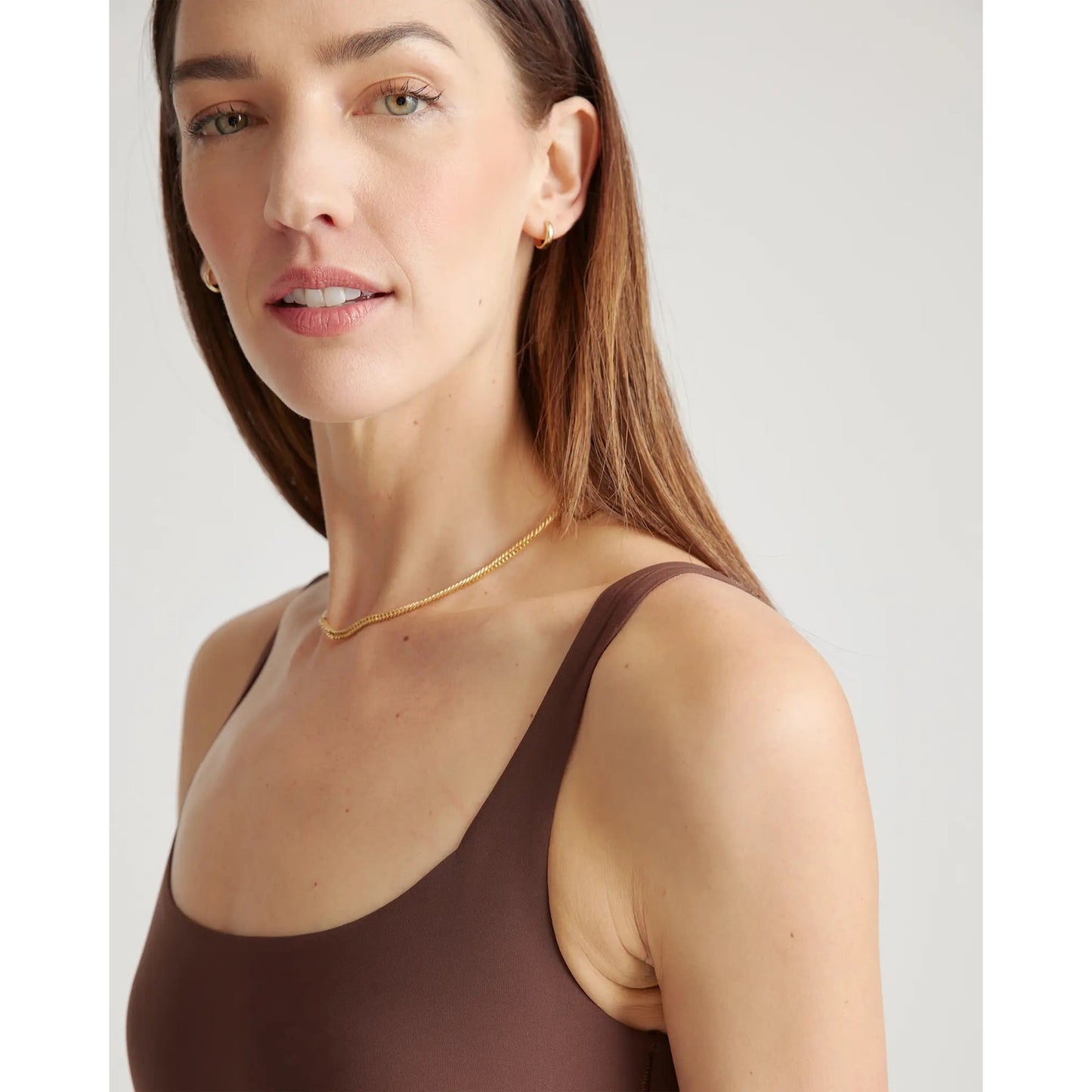 Quince Second Skin Square Neck Tank Bodysuit Brown Medium NEW