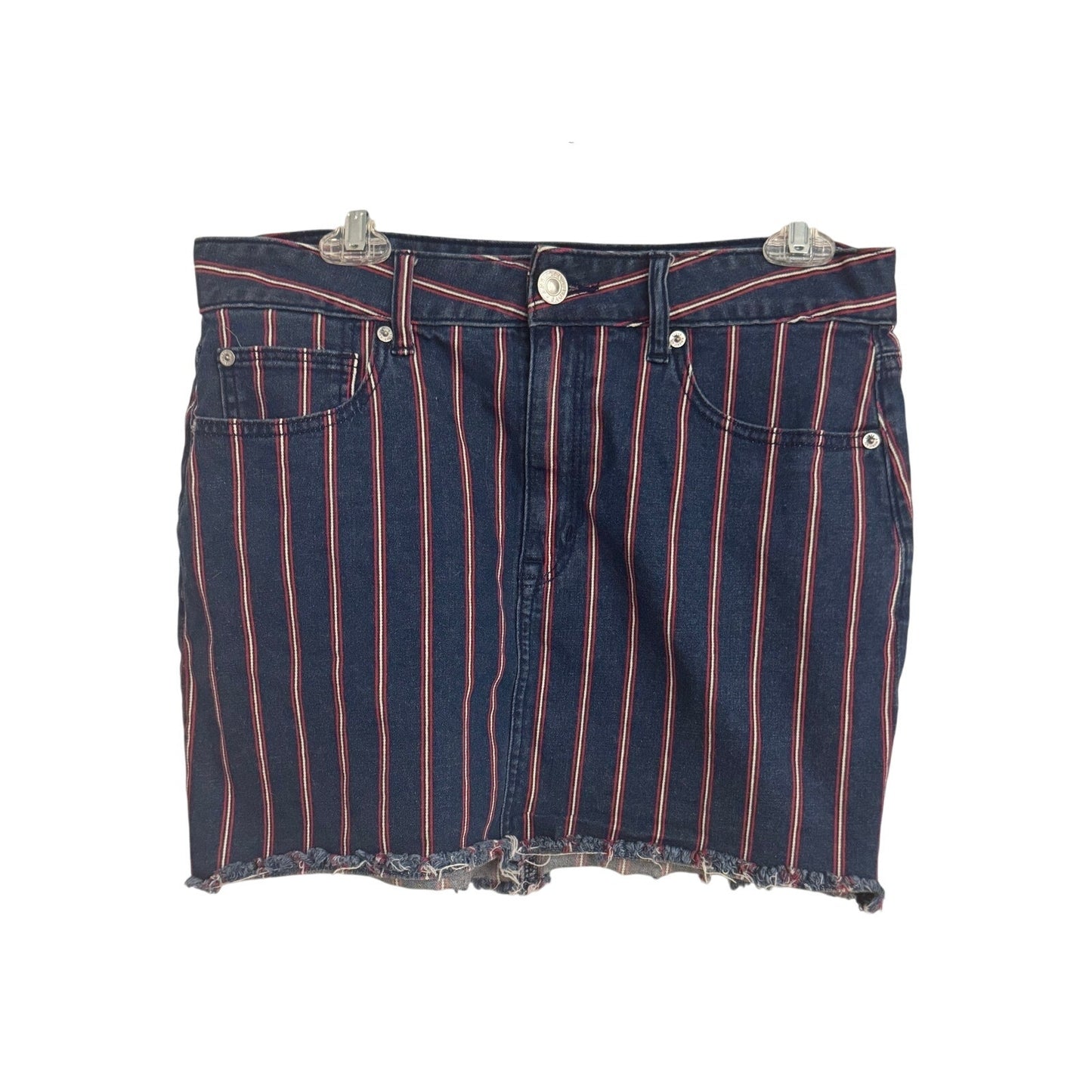 American Eagle High-Rise Striped Mini Skirt – Size 12, Super Stretch, Frayed Hem