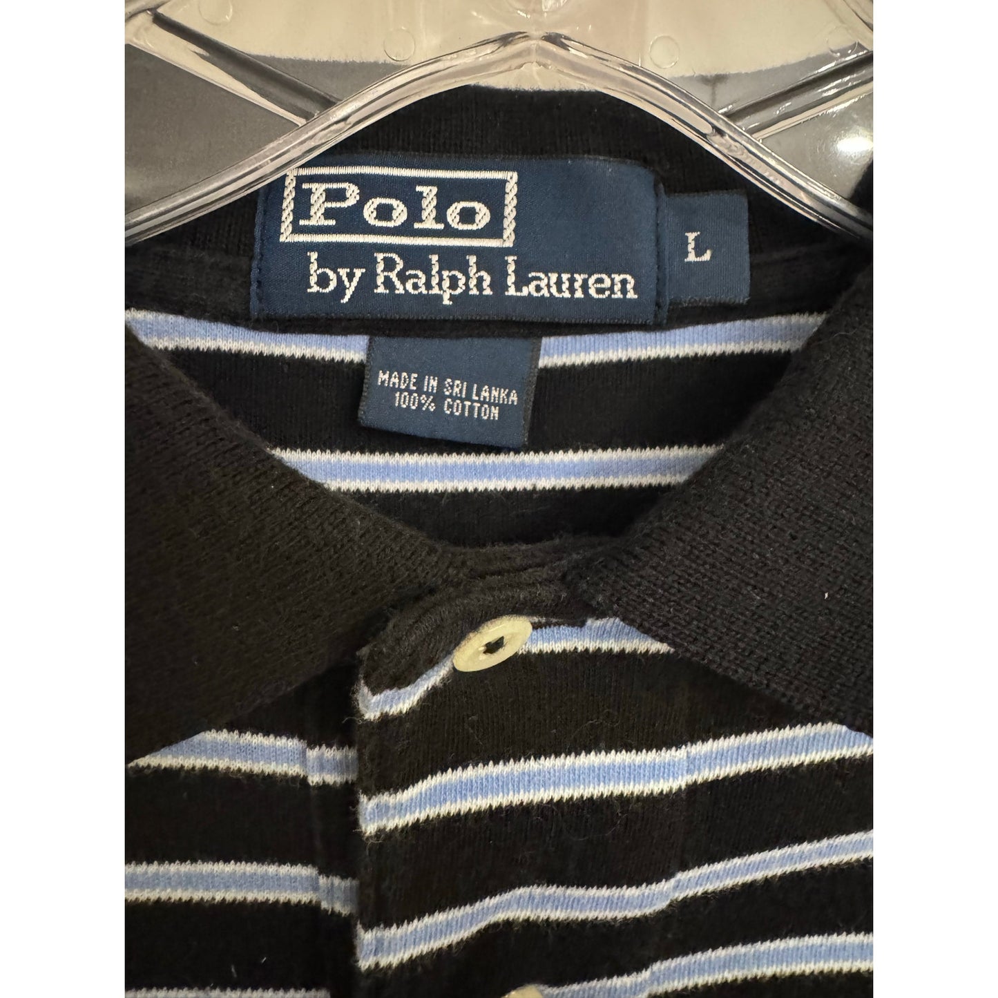 Polo Ralph Lauren Men’s Large Striped Polo Shirt Black Blue Classic Fit Cotton