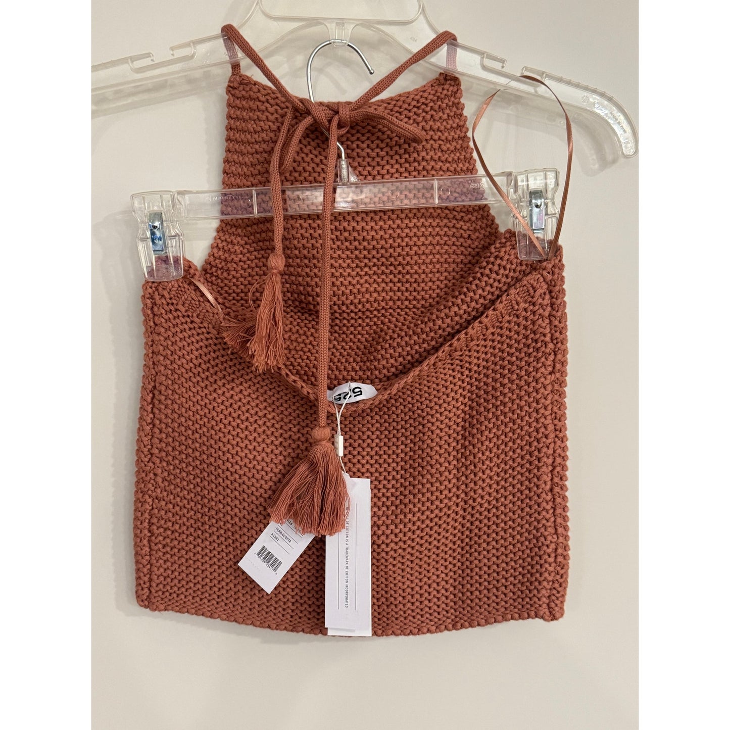 525 Born in BKLYN Terracotta Knit Halter Top XS NWT