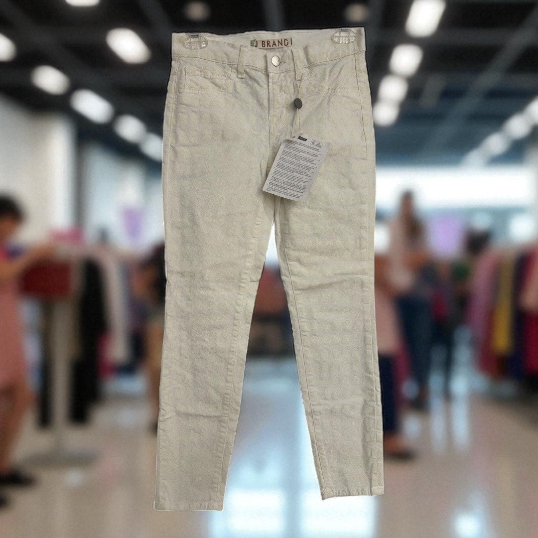 J Brand “Capri” Mid-Rise Skinny Jeans – Hand-Printed Cream White – Size 25